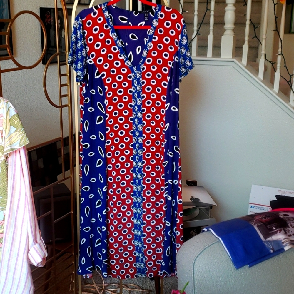 long tall sally maxi dress, short sleeves, mixed prints - size 16